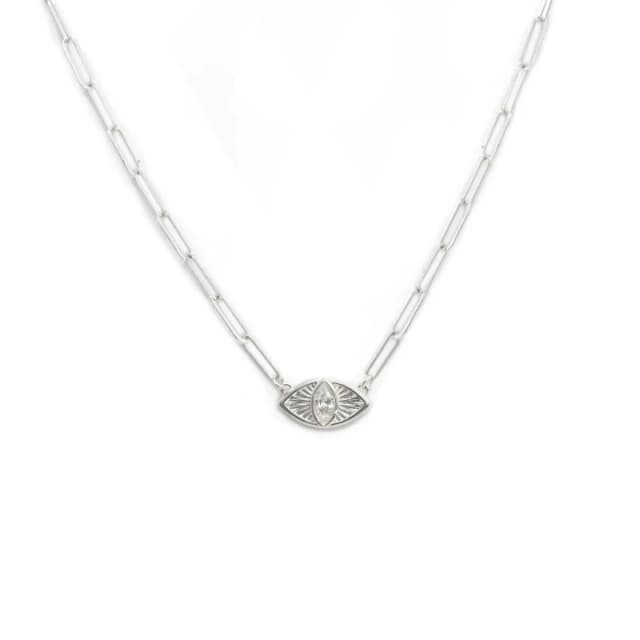 Say It With Clear Stone Evil Eye Necklace - Silver Silver unisex