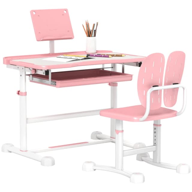 Aiyaplay Height Adjustable Kids Desk And Chair Set W/ Tilted Desktop - Pink 312-122V80PK