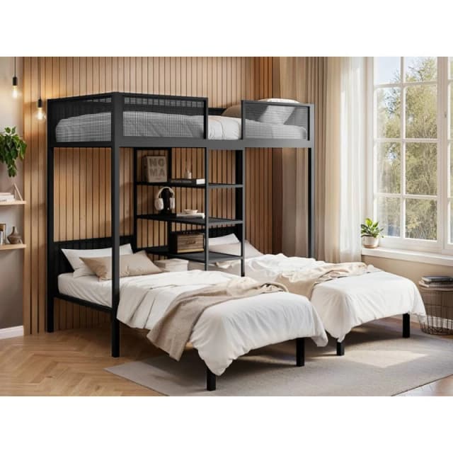 Flair Axton Metal Triple Bunk Bed Black Size: Single Black Unisex Single