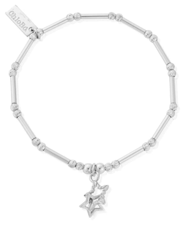ChloBo SBMCTN3406 Dainty Moon Cut Sparkle Interlocking Star Jewellery