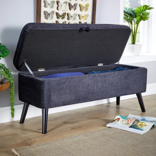 Home Source Carson Buttoned Upholstered Storage Ottoman Unit Black