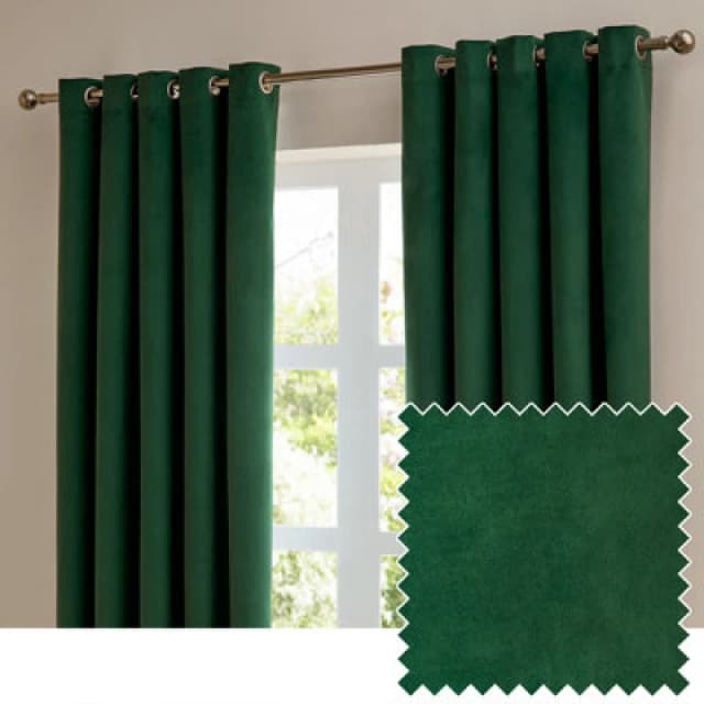 Furn. The Ultimate Velvet Room Darkening Eyelet Curtain Pair Emerald (W)117Cmx (D)137Cm