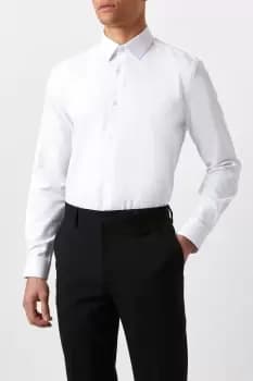 White Tailored Fit Herringbone Textured Smart Shirt