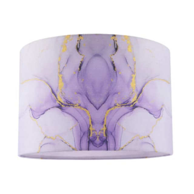 Happy Homewares Designer Drum Lamp Shade In Marble Effect Cotton Fabric In Soft Lilac And Purple