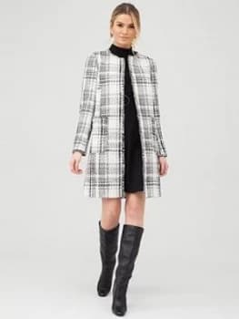 Wallis Check Collarless Jacket - Ivory, Multi, Size 16, Women