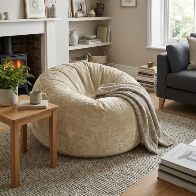 Urban Meuble Modern Round Bean Bag Sofa Chair Beige unisex One Size