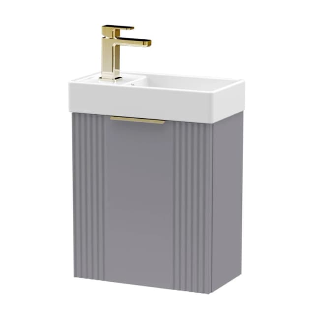 Balterley Grey 400mm Wall Hung Vanity Unit with Brushed Brass Handle Grey Unisex