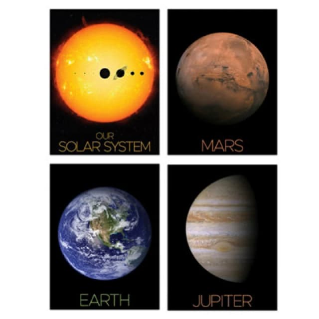Artery8 Wall Art Print Set Of 4 Nasa Our Solar System The Sun And Planets Size Comparison Mars Earth Jupiter Images