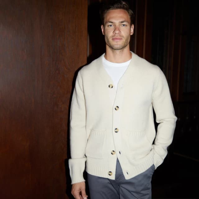 Threadbare Knitted V-Neck Cardigan With Wool Natural male S