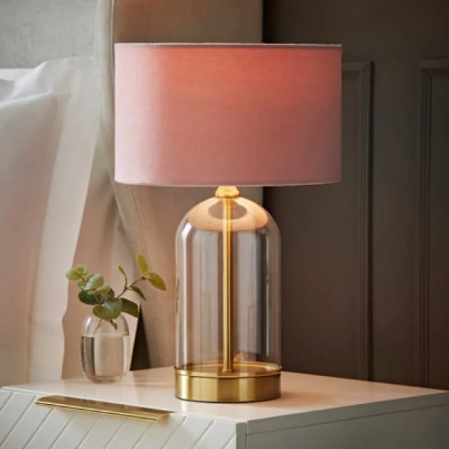 VALUELIGHTS Glass Table Lamp Gold Base Living Room Bedside Light Velvet Lampshade Shade - Blush - No Bulb B3785