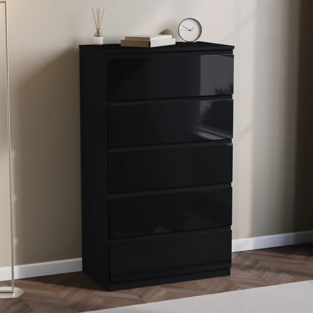 Lassic Glinton High Gloss 5 Drawer Chest Black unisex 5 Drawer