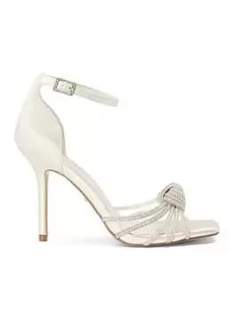 Dune London Satin Morella Crystal Knot Heeled Sandal - Ivory, White, Size 3, Women