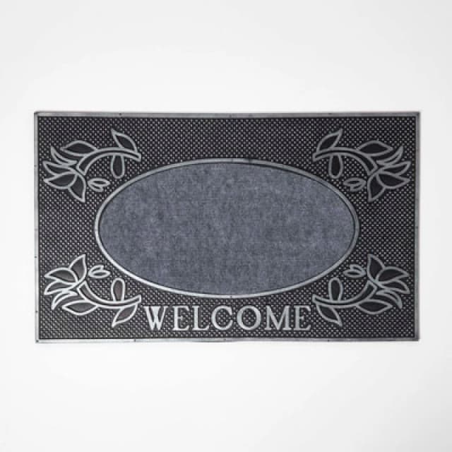 Homescapes Silver 'welcome' Door Mat, 75 X 45 Cm