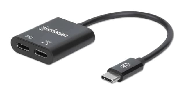 Manhattan Manhattan USB-C to USB-C Audio Adapter and USB-C (inc Power Delivery), Black, 480 Mbps (USB 2.0), Cable 11cm, With Power Delivery to USB-C P