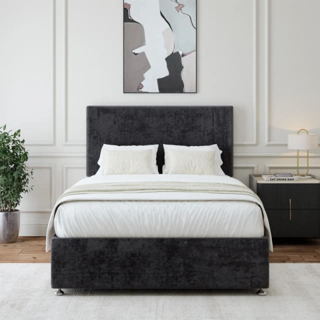 Bedmaster Bedmaster Luxury Velvet 4 Drawer Divan Base And Plain Headboard in Black Size: Super King Black Super King Unisex 7867867764529