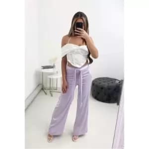 I Saw It First Lilac Wide Leg Belted Satin Trousers - Purple