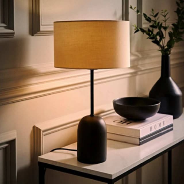 ValueLights ValueLights Kaiden Black Dome Table Lamp with Fabric Drum Lamp Shade and Bulb in Cream Cream One Size Unisex 5059406070419