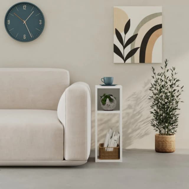 Decortie Modern Combayn 3 Cube Small Low Standing Book Shelf Contemporary Stackable Cube Storage Unit For Small Space (White)