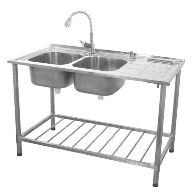 (Right Hand Drainer) KuKoo Catering Sink Double Bowl Stainless Steel Commercial Sink