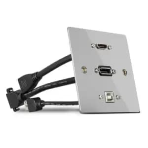 Lindy Single Gang HDMI DP and USB Wall Plate Metal
