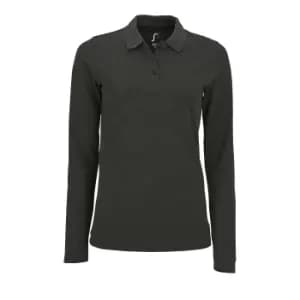 SOLS Womens/Ladies Perfect Long Sleeve Pique Polo Shirt (M) (Charcoal Marl)