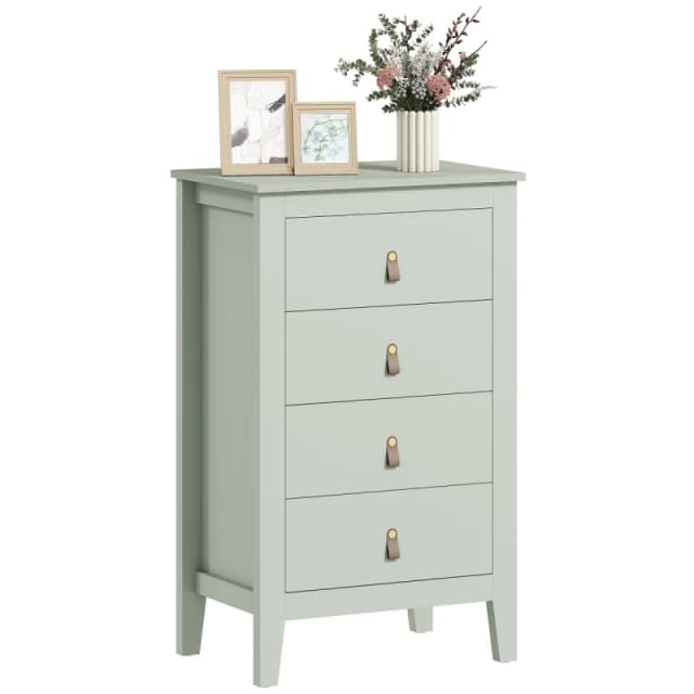 HOMCOM HOMCOM Bedroom Chest of Drawers, 4 Drawers with PU Leather Handles in Green Green One Size Unisex 5063603678644