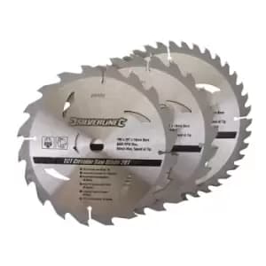 Silverline TCT Circular Saw Blades 20, 24, 40T 3pk - 190 x 16 - No Ring
