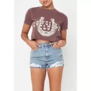 Missguided Petite Cowgirl Crop Graphic T Shirt - Brown