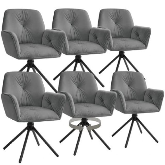 Tectake Set Of 6 Swivel Chair Lenia - Upholstered, Padded, 56.5 X 54 X 86cm - Velvet Look Anthracite/black