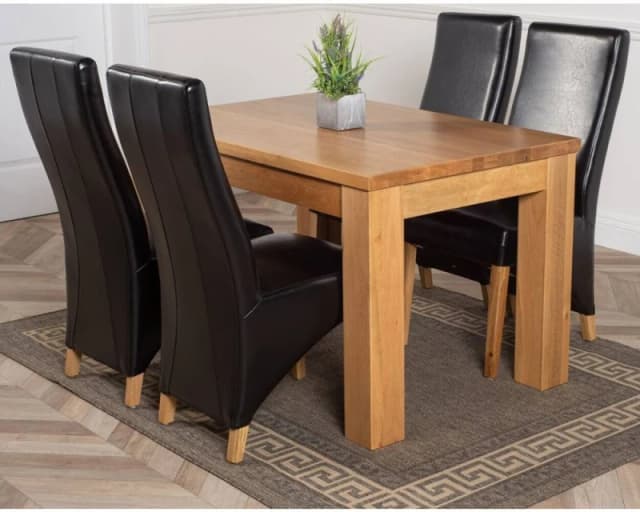 Thats Furniture Dakot 127 x 82cm Oak Small Dining Table & 4 Lola Leather Chairs in Black Size: 127 x 82cm Black Unisex 127 x 82 cm