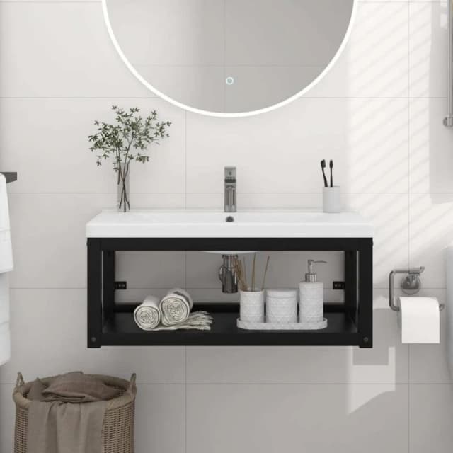 VIDAXL Wall-mounted Bathroom Washbasin Frame Black 79x38x31cm Iron vidaXL 8720286667675