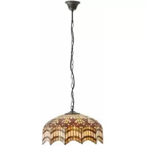 Tiffany Glass Hanging Ceiling Pendant Light Bronze & Scalloped Lamp Shade i00154
