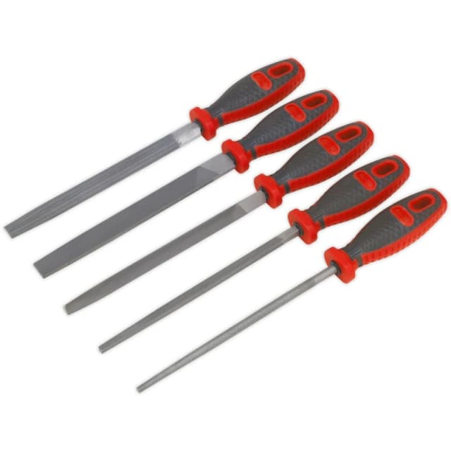 Loops 5 Piece 200mm Engineers File Set - Double Cut - Coarse - Comfort Grip Handles Multi