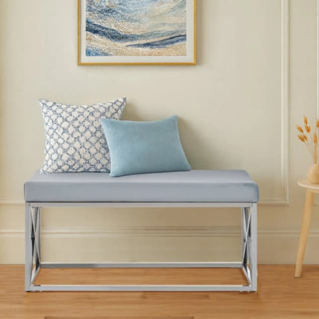 Buttercup Farm Allure Powder Blue And Silver Bench - Metal - L44 X W97 X H46 Cm