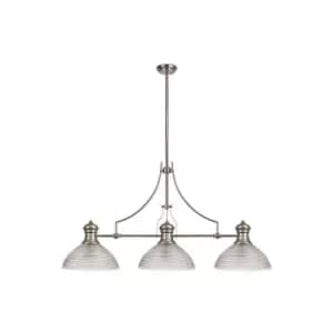 Luminosa Lighting - 3 Light Telescopic Ceiling Pendant E27 With 33.5cm Prismatic Glass Shade, Polished Nickel, Clear