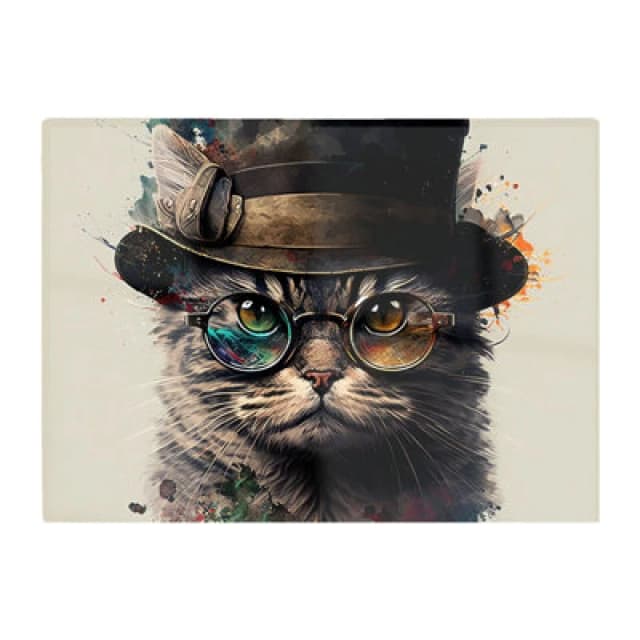 Warren Reed Designer Cat With Glasses And Hat Splashart Chopping Board