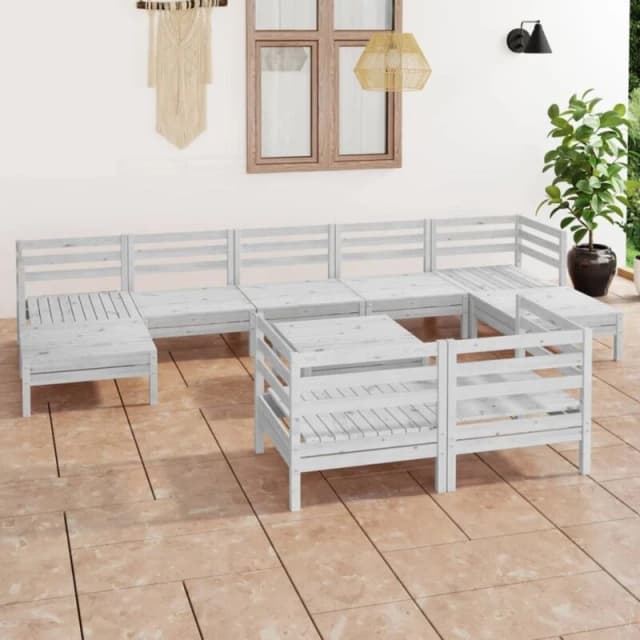 VIDAXL 10 Piece Garden Lounge Set White Solid Wood Pine Vidaxl 8720286691359