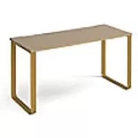 Rectangular Sleigh Frame Desk Kendal Oak Wood, Metal Brass Cairo 1400 x 600 x 730mm