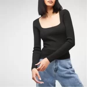 Missguided Basic Square Neck Knit Rib Top - Black
