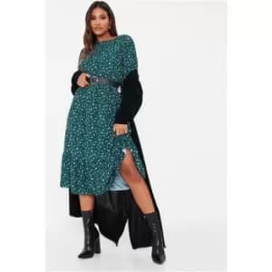 I Saw It First Emerald Green Woven Floral Print Puff Sweetheart Tea Dress - Green