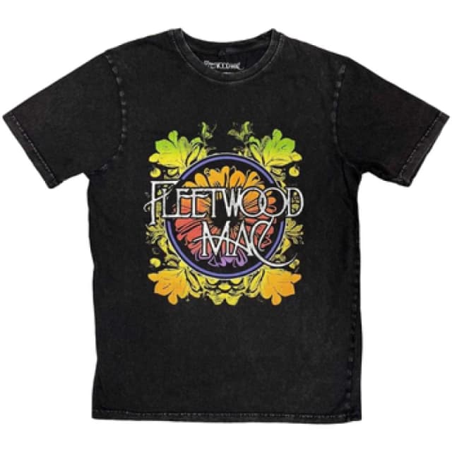 Fleetwood Mac Mens Circle Floral Stone Wash Logo T-Shirt in Black Size: XL Black Male XL