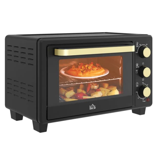 HOMCOM Mini Oven 16L Countertop Oven w/ Adjustable Temp Timer 1400W Black - Homcom 5056725524067