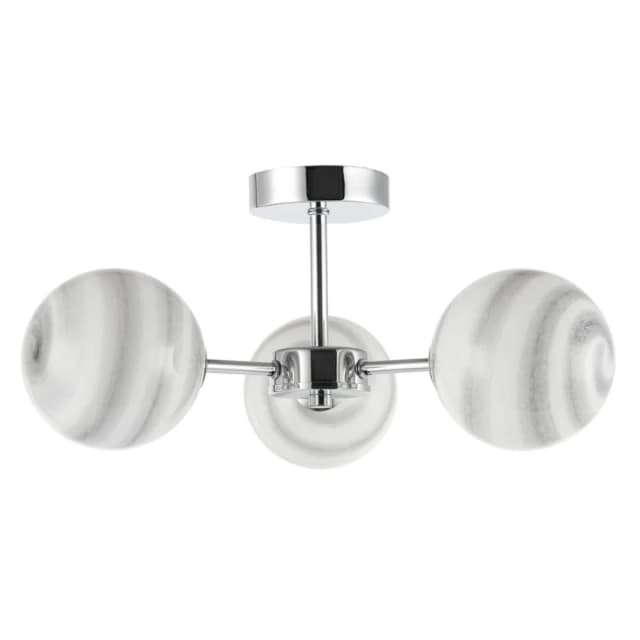 Happy Homewares Designer Ceiling Light Fitting with Marble Glass Spherical Shades in Silver Silver Unisex