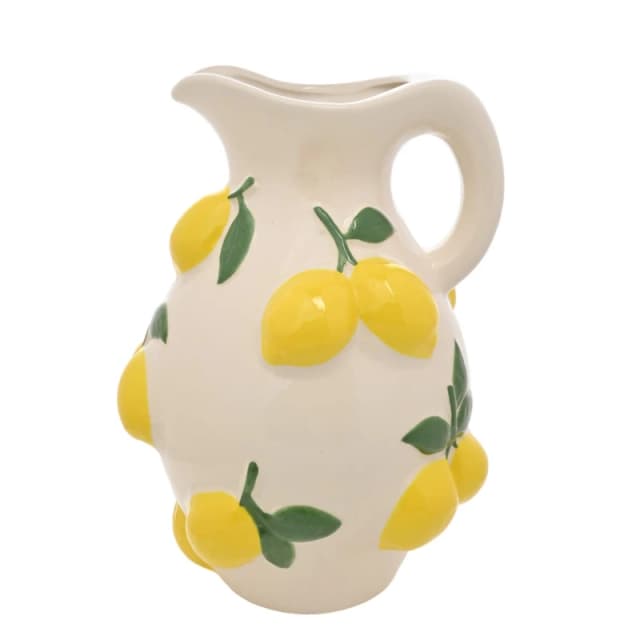 Hestia White Jug Vase With Lemons 25cm Multicolor Unisex