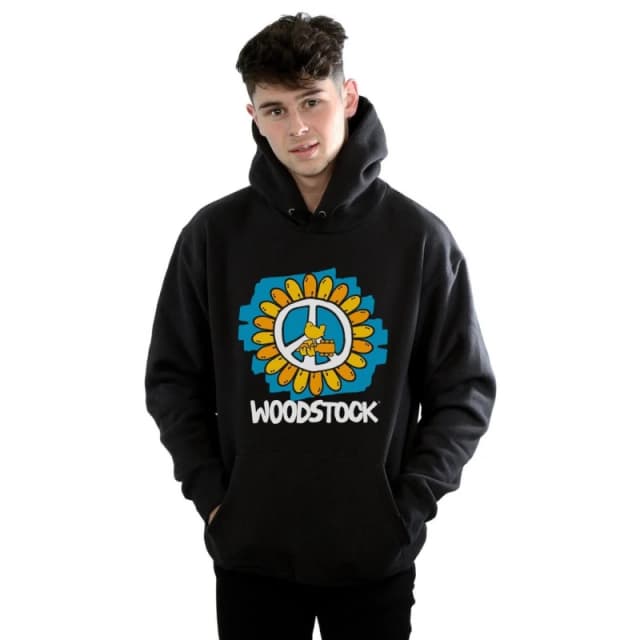 Woodstock Woodstock Men Flower Peace Hoodie in Black Size: Small Black S Male 5059114569649