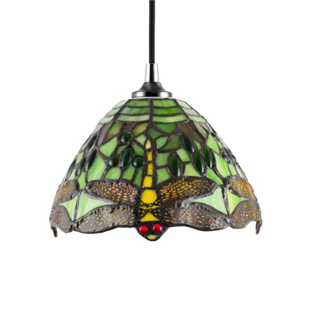 Happy Homewares Dragonfly Themed Stained Glass Tiffany Pendant Lighting Shade with Beads in Green Green Unisex