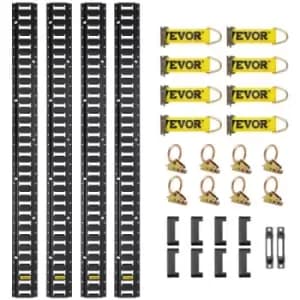 VEVOR E Track Tie-Down Rail Kit, 30PCS 8FT E-Tracks Set Includes 4 Steel Rails & 2 Single Slot & 8 O Rings & 8 Tie-Offs w/ D-Ring & 8 End Caps, Securi