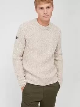 Superdry Jacob Cable Knit Crew Neck Jumper - Beige , Beige Size M Men