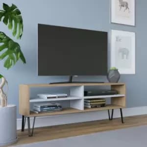 Farrar Modern tv Stand tv Unit tv Cabinet Multimedia Centre With Open Shelves- Oak / White - Oak / White - Decorotika