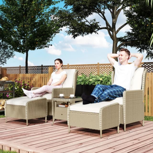 Outsunny Rattan Garden Furniture Set with Footstools Armchairs Light Grey 860-348V70LG